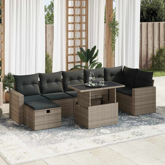 8 pcs garden sofa set with cushions poly rattan grey