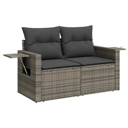 8 pcs garden sofa set with cushions poly rattan grey