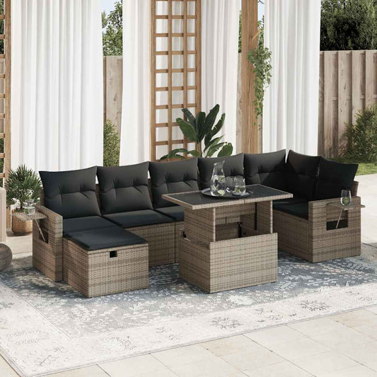 8 pcs garden sofa set with cushions poly rattan grey