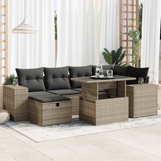 8 pcs garden sofa set with cushions poly rattan grey