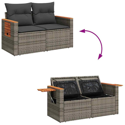 8 pcs garden sofa set with cushions poly rattan grey