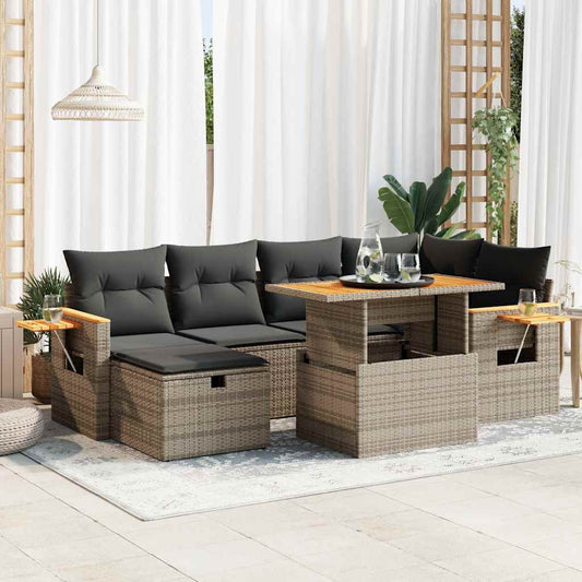 8 pcs garden sofa set with cushions poly rattan grey