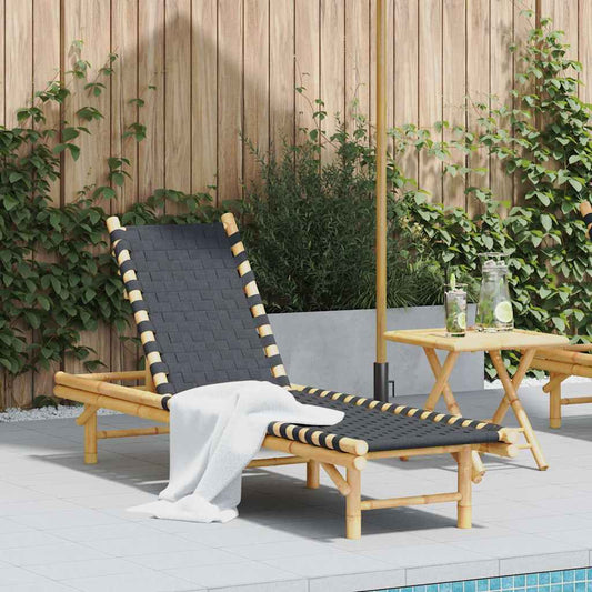 Espreguiçadeira com Tiras Pretas Entrelaçadas 55x200x30cm Bambu