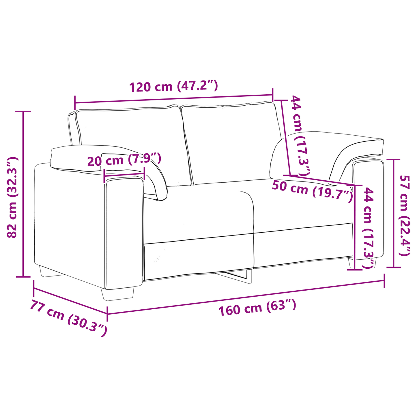 Sofá Loveseat vidaXL Castanho 120 cm em Tecido