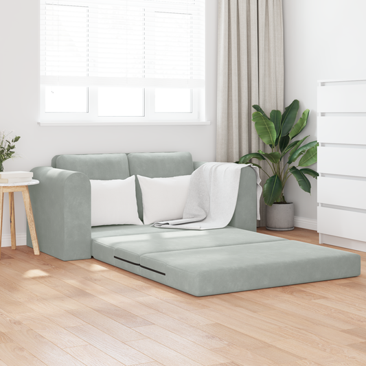 Sofá Cama de Piso 2-em-1 Cinza Claro 148x71x83 cm Veludo