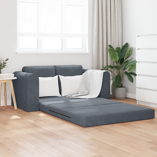 Sofá Cama de Chão 2 em 1 Cinza Escuro 148x71x83 cm Veludo