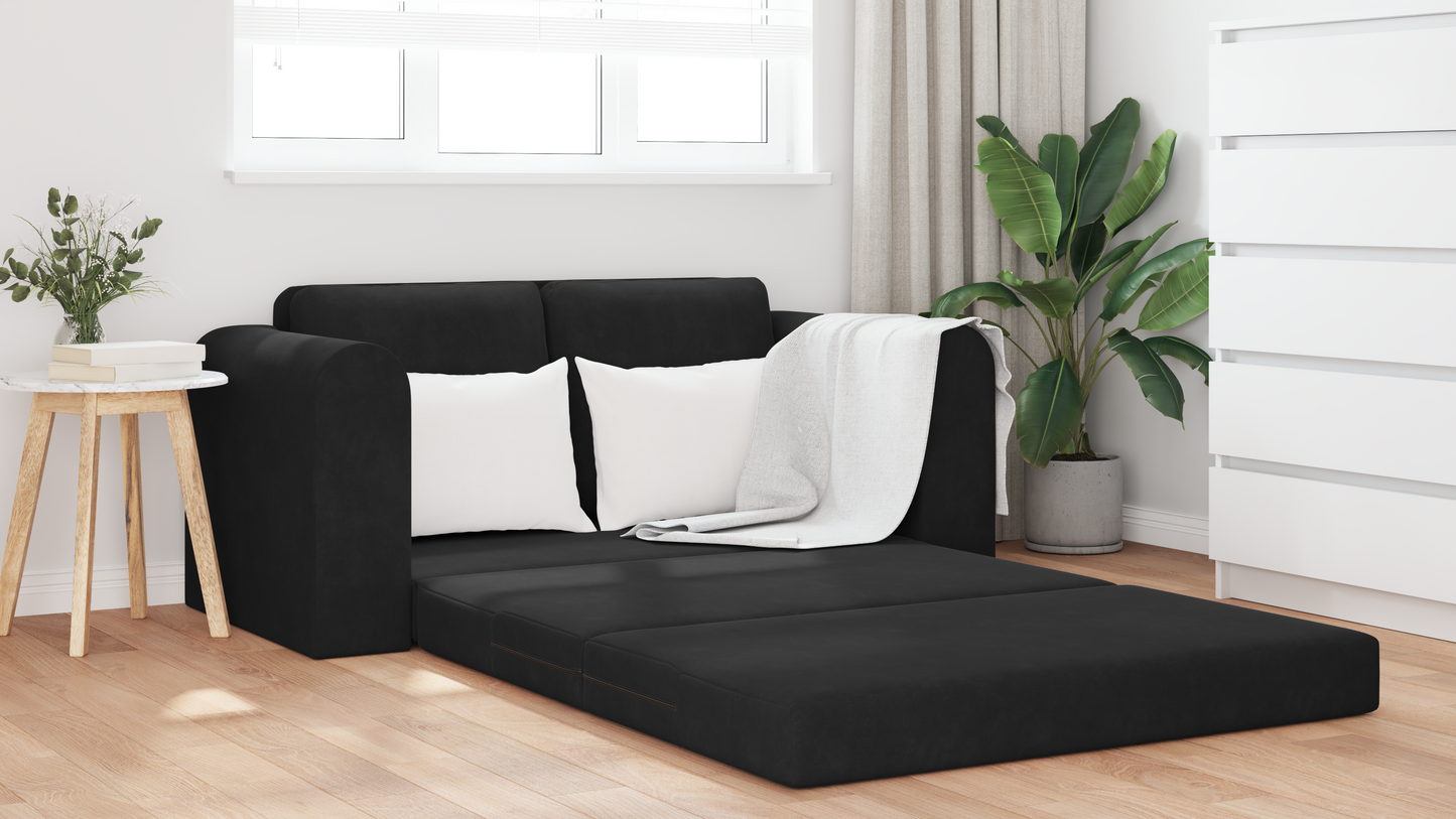 Sofá de Chão cama 2 em 1 Preto 148x71x83 cm Tecido