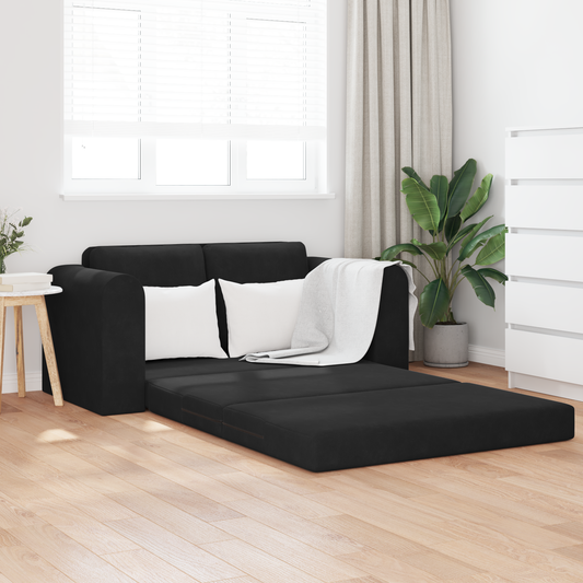 Sofá de Chão cama 2 em 1 Preto 148x71x83 cm Tecido