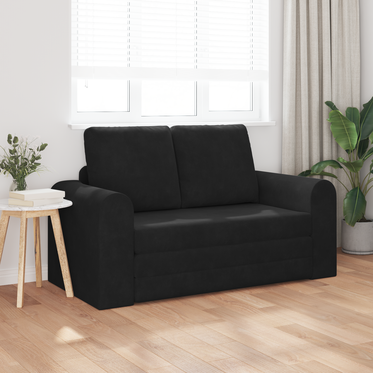 Sofá de Chão cama 2 em 1 Preto 148x71x83 cm Tecido