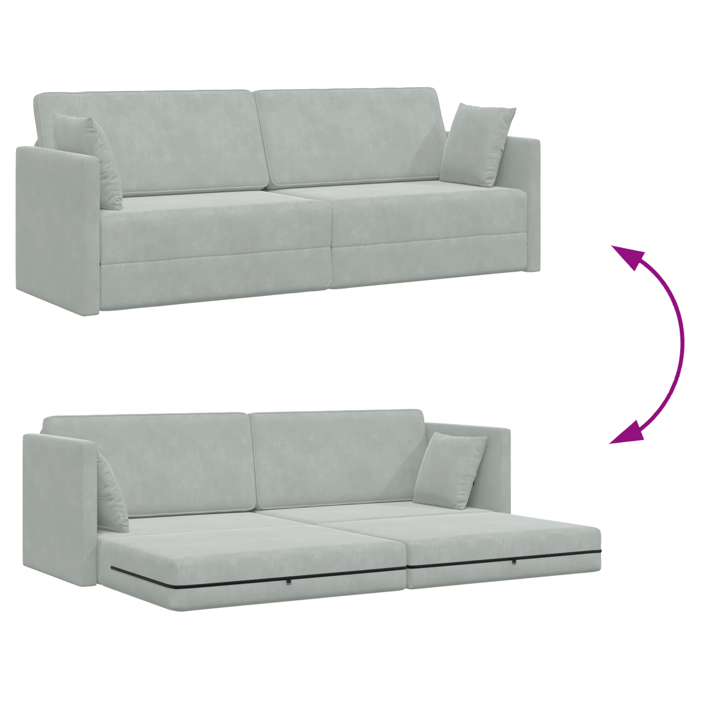 Sofá Cama de Chão 2-em-1 Cinza Claro 213x144x60 cm Veludo
