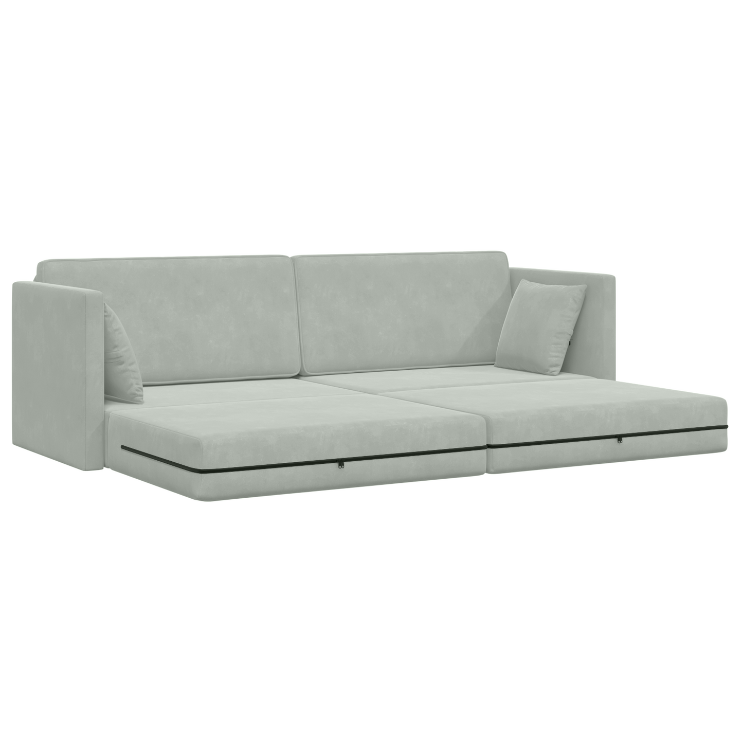 Sofá Cama de Chão 2-em-1 Cinza Claro 213x144x60 cm Veludo