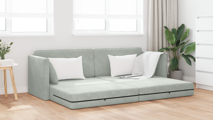 Sofá Cama de Chão 2-em-1 Cinza Claro 213x144x60 cm Veludo