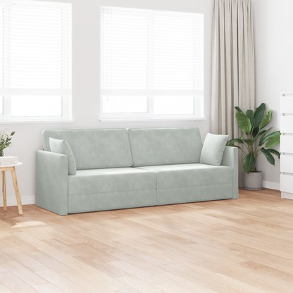 Sofá Cama de Chão 2-em-1 Cinza Claro 213x144x60 cm Veludo