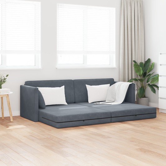 Sofá Cama 2 em 1 Cinza Escuro 213x144x60 cm Veludo