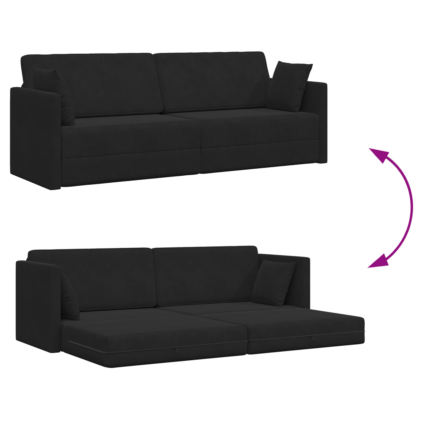 Sofá Cama de Piso 2-em-1 Preto 213x144x60 cm Poliéster