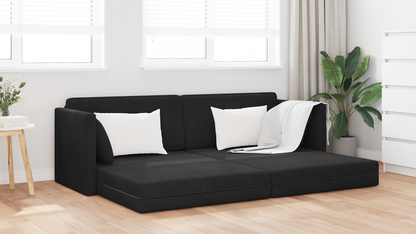 Sofá Cama de Piso 2-em-1 Preto 213x144x60 cm Poliéster