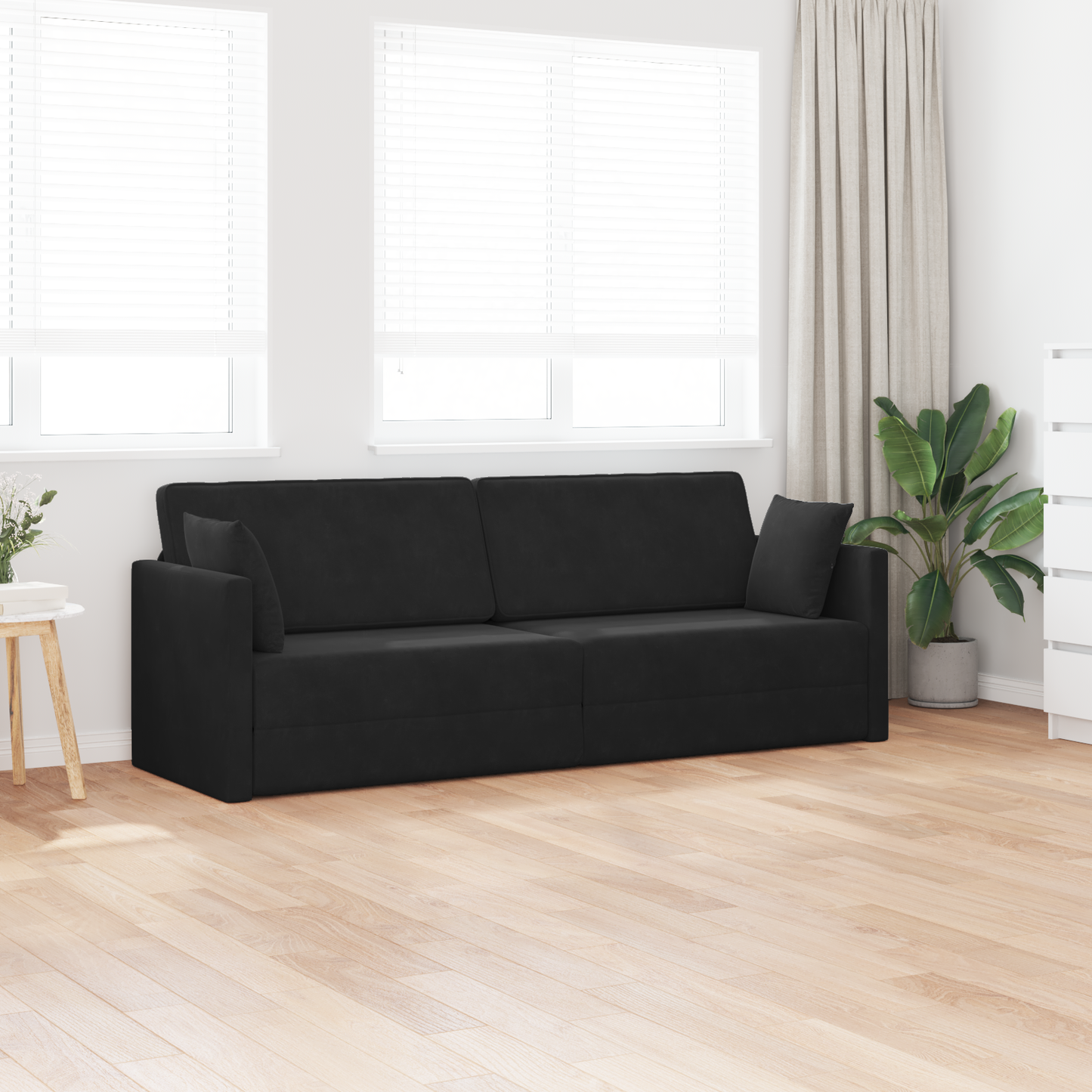 Sofá Cama de Piso 2-em-1 Preto 213x144x60 cm Poliéster