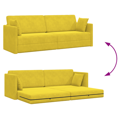 Sofá-Cama de Chão 2 em 1 Amarelo 213x144x60 cm Veludo