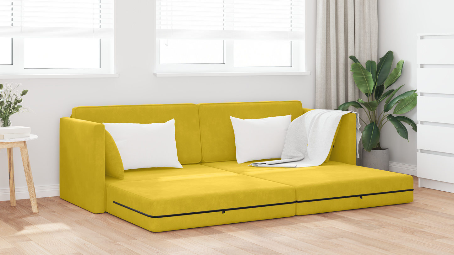 Sofá-Cama de Chão 2 em 1 Amarelo 213x144x60 cm Veludo