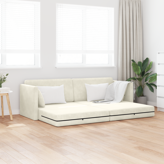 Sofá Cama de Chão 2 em 1 Creme 213x144x60 cm Veludo