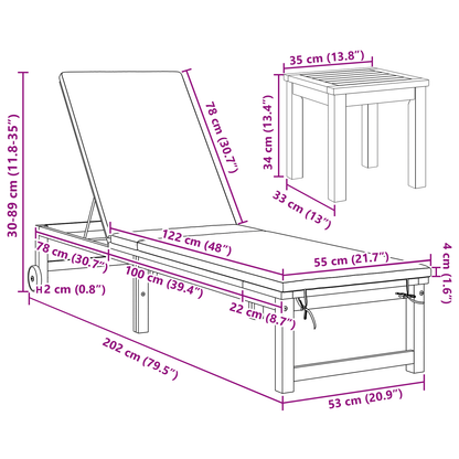 Espreguiçadeira com Mesa de Madeira Sólida de Acácia