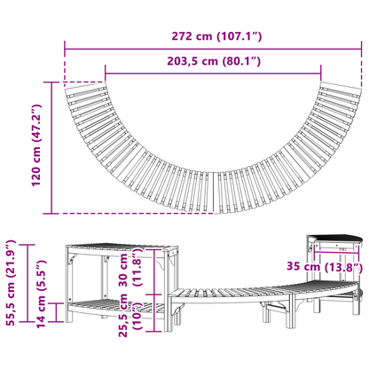 Surround para Hidromassagem Semicircular 272x120.5x55.5 cm Madeira Sólida de Acácia