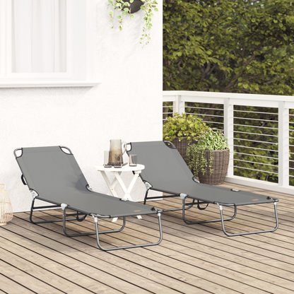 Espreguiçadeira Dobrável 2 pcs Cinza em tecido Oxford 600D