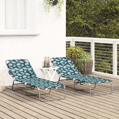Espreguiçadeira dobrável 2 pcs Padrão de folhas Tecido Oxford 600D