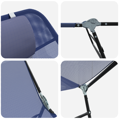 Espreguiçadeira Dobravel com Apoio de Cabeça Azul Textilene