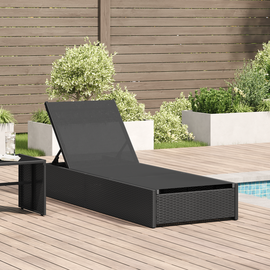 Espreguiçadeira Preta 60x200x27 cm Rattan Sintético