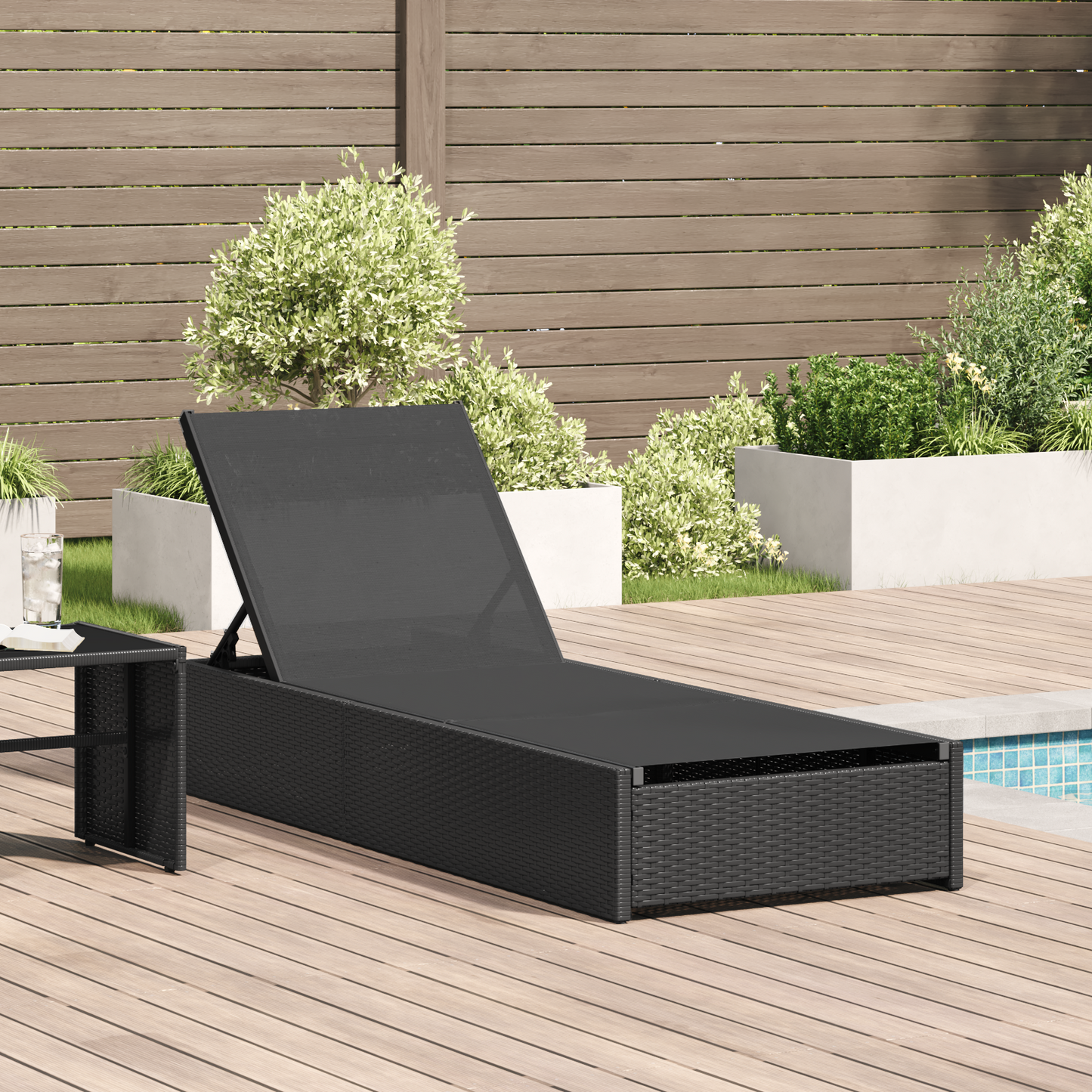 Espreguiçadeira Preta 60x200x27 cm Rattan Sintético