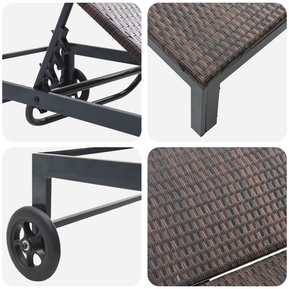 Conjuntos de espreguiçadeiras 2 pcs com rodas e mesa em rattan sintético castanho
