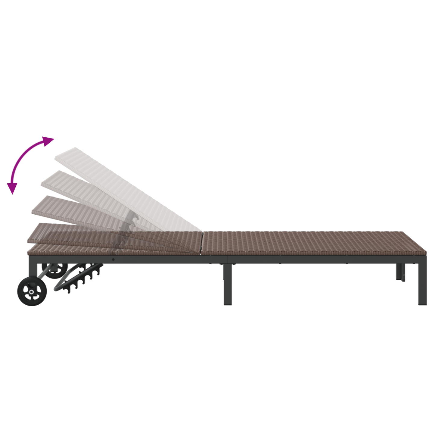 Conjuntos de espreguiçadeiras 2 pcs com rodas e mesa em rattan sintético castanho