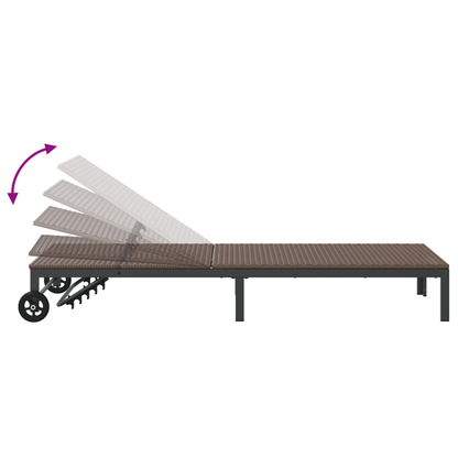 Conjuntos de espreguiçadeiras 2 pcs com rodas e mesa em rattan sintético castanho