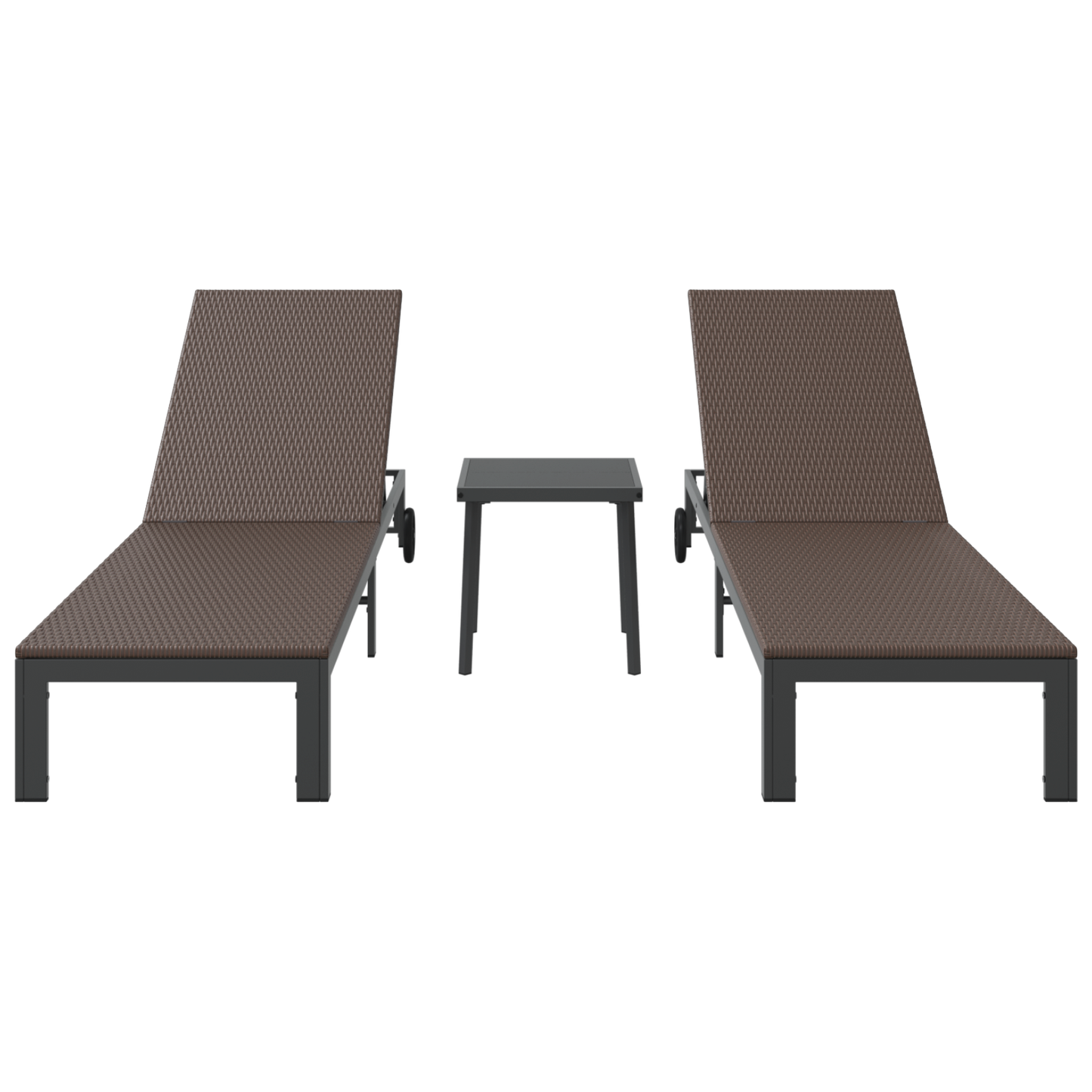 Conjuntos de espreguiçadeiras 2 pcs com rodas e mesa em rattan sintético castanho