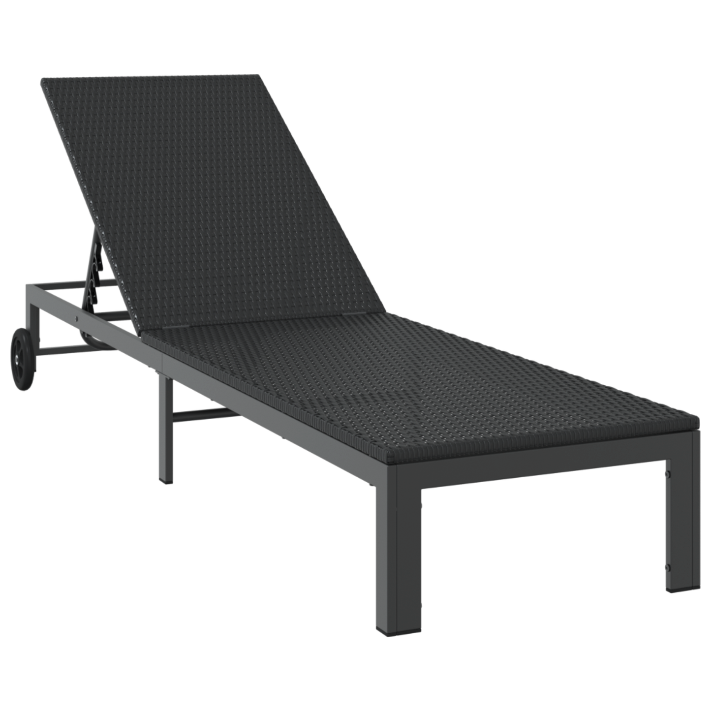Espreguiçadeiras 2 pcs com Rodas e Mesa em Rattan Preto