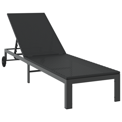 Espreguiçadeiras 2 pcs com Rodas e Mesa em Rattan Preto