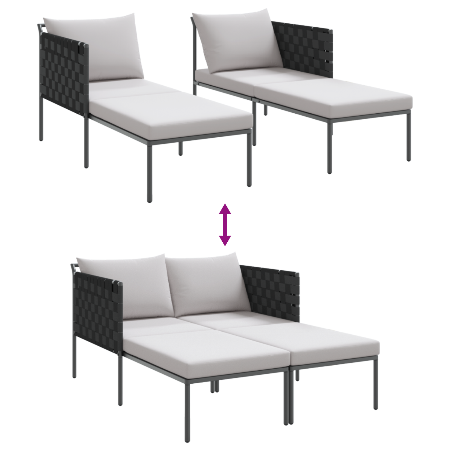 Espreguiçadeira vidaXL com Almofadas para 2 Pessoas Cinza 115x153x69,5 cm Aço