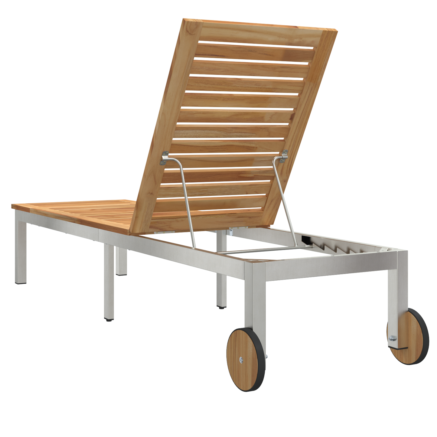 Espreguiçadeira com Rodas 207x58x35 cm Madeira Sólida Acácia e Aço Inoxidável